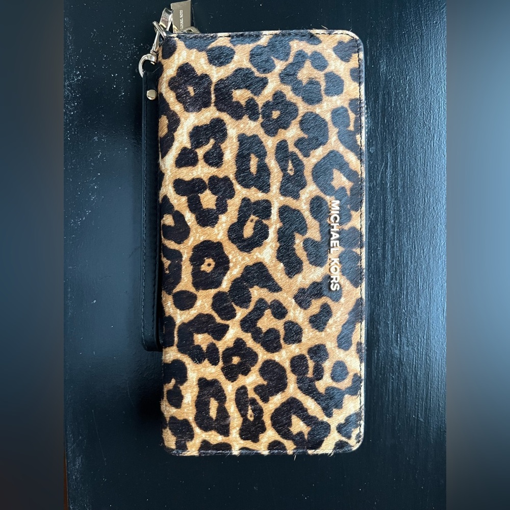 leopard print calf hair wallet